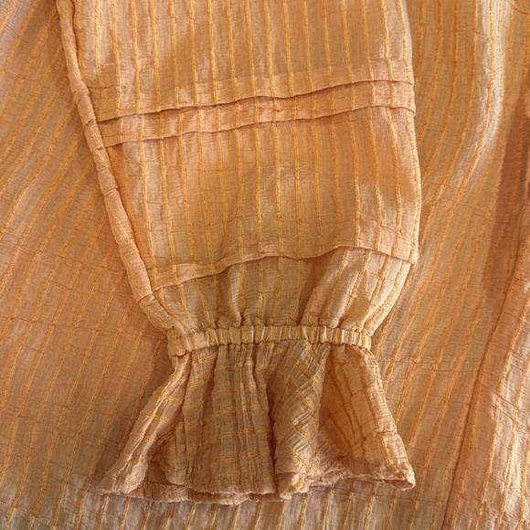 Torrid Stripe Gauze Lace-Up Peasant Mineral Yellow Blouse Ladies 0 - Picture 7 of 16